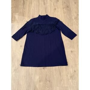 Tuckernuck Designer Navy Mock Neck Suede Fringe Dress, Women's Size XXL